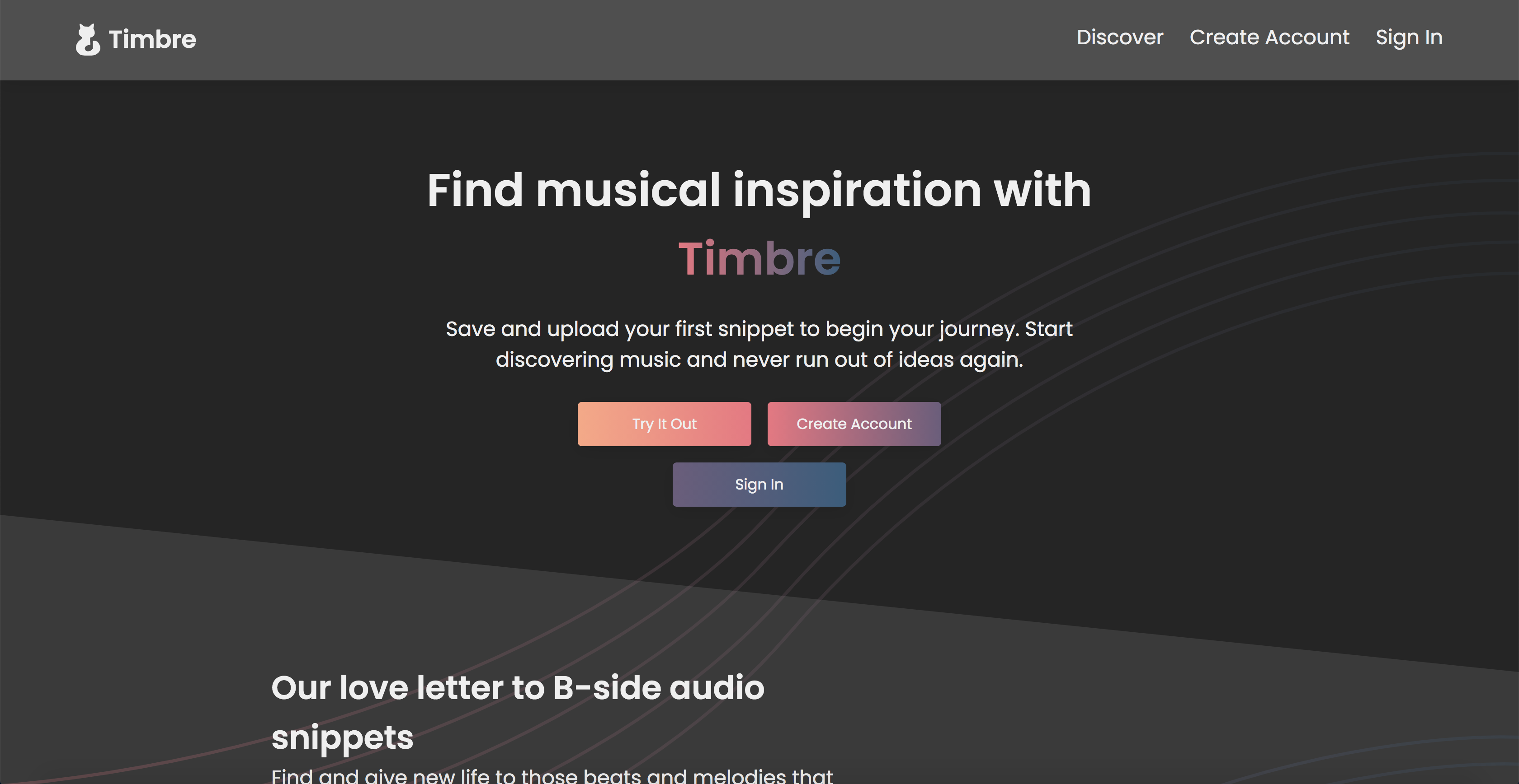 Front page of Timbre Music website