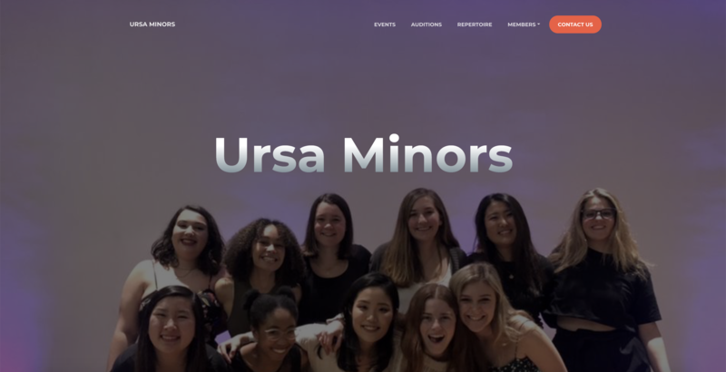 Ursa Minors acapella group website landing page with photo of the group